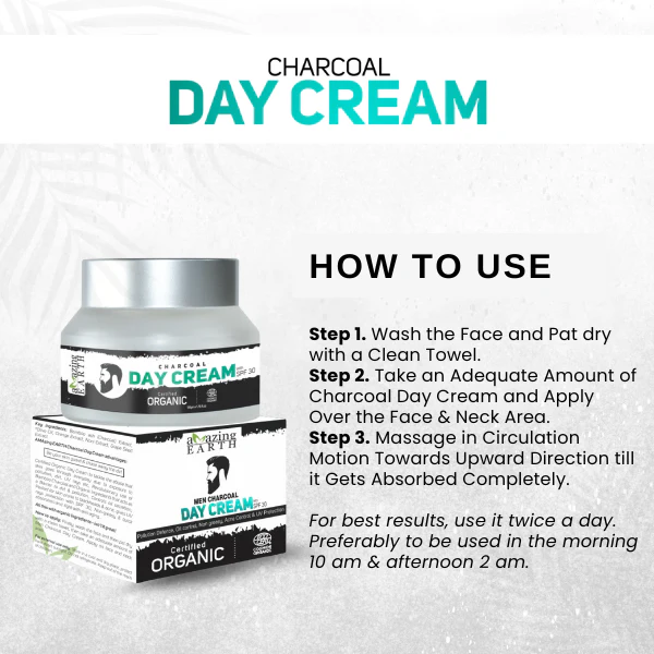 AMAzing EARTH Charcoal Day Cream for Men - Certified Organic Day Cream - Image 3