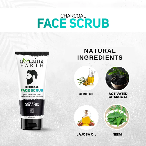 AMAzing EARTH Charcoal Face Scrub for Men - Certified Organic Face Scrub - Image 2