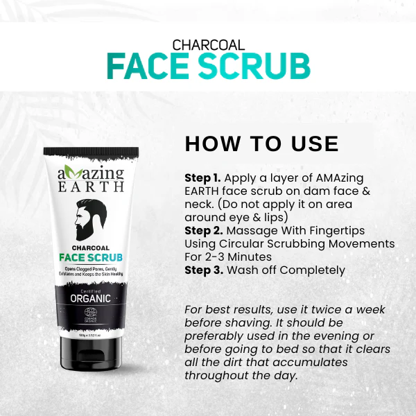 AMAzing EARTH Charcoal Face Scrub for Men - Certified Organic Face Scrub - Image 3