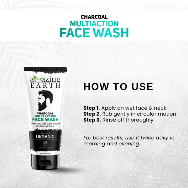 AMAzing EARTH Charcoal Multi-Action Face Wash for Men - Organic Charcoal Face Wash - Image 3